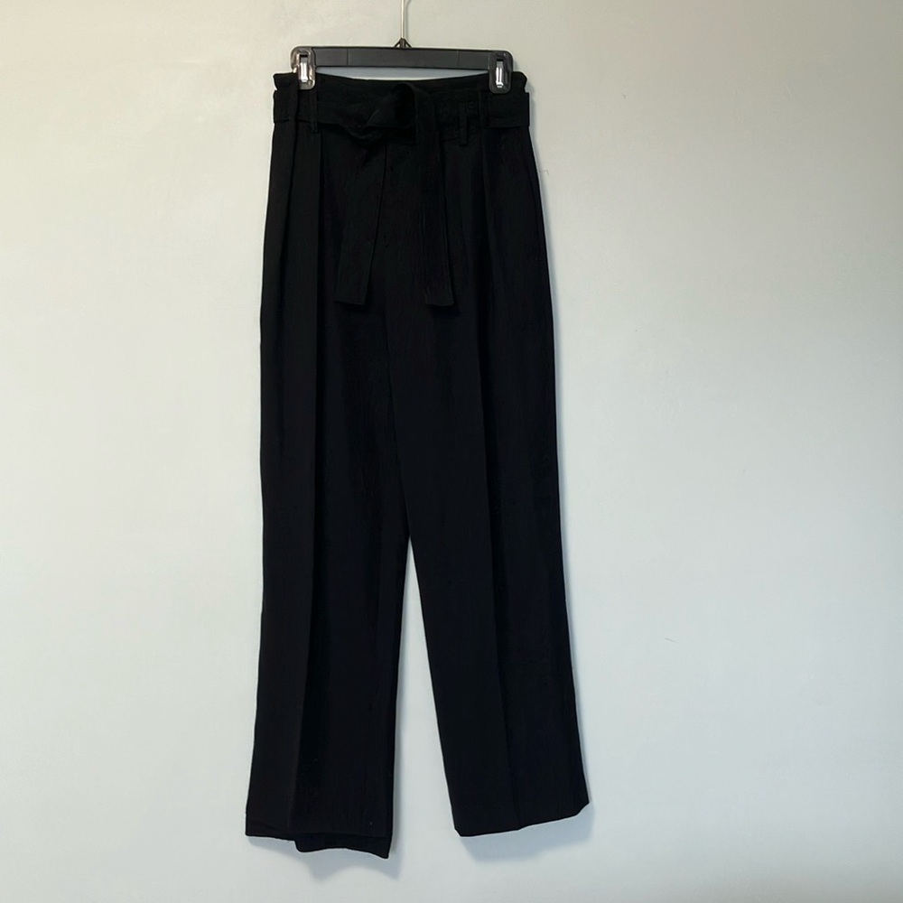 Vince Black Wide-Leg Pleated Very High Waisted Trousers Belted Pants